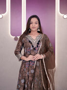 Mehendi Green Modal Silk Ready to Wear Anarkali Set - BONYHUBSALWAR KAMEEZ