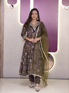 Mehendi Green Modal Silk Ready to Wear Anarkali Set - BONYHUBSALWAR KAMEEZ