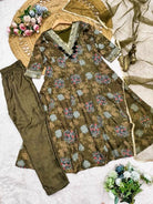 Mehendi Green Modal Silk Ready to Wear Anarkali Set - BONYHUBSALWAR KAMEEZ