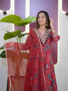 Red Modal Silk Ready to Wear Anarkali Set - BONYHUBSALWAR KAMEEZ