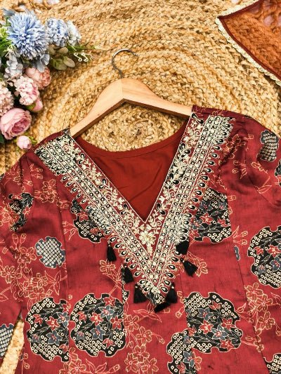 Red Modal Silk Ready to Wear Anarkali Set - BONYHUBSALWAR KAMEEZ