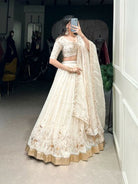 Royal Ivory Gold Embroidery Zari Lehenga Choli Set - BONYHUBSALWAR KAMEEZ