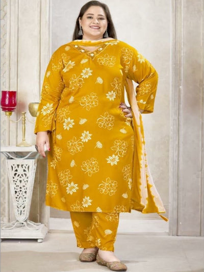 Plus Size Mustard Rayon Straight Salwar Suit