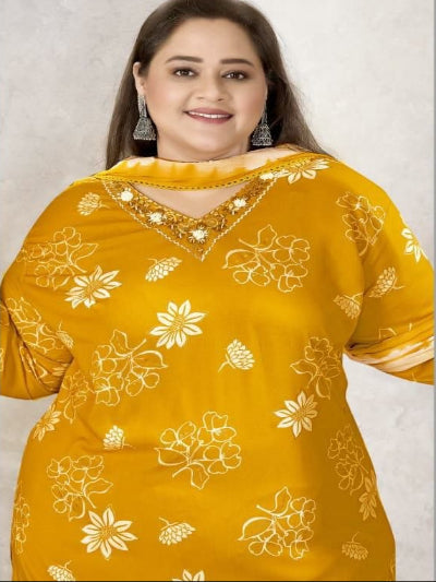 Plus Size Mustard Rayon Straight Salwar Suit