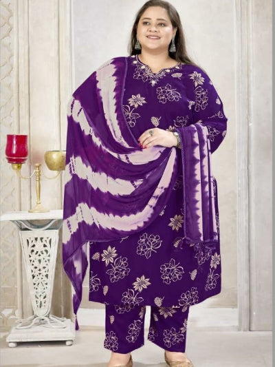 Plus Size Purple Rayon Straight Salwar Suit