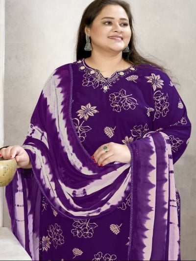 Plus Size Purple Rayon Straight Salwar Suit