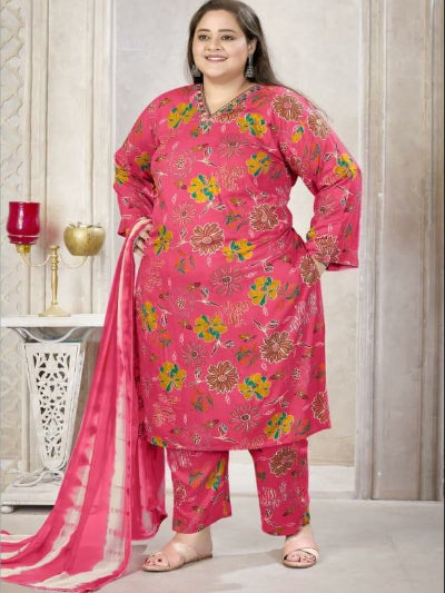 Plus Size Pink Rayon Straight Salwar Suit