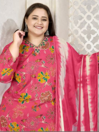 Plus Size Pink Rayon Straight Salwar Suit
