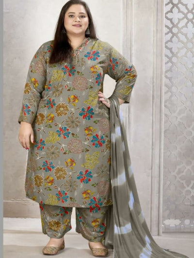 Plus Size Grey Rayon Straight Salwar Suit