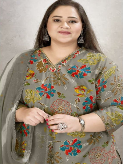 Plus Size Grey Rayon Straight Salwar Suit