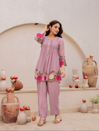 Chanderi Silk Embroidered Kurta Pant Set- 2 Colours