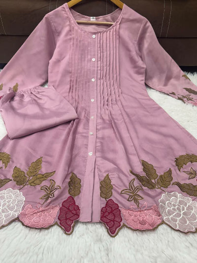 Chanderi Silk Embroidered Kurta Pant Set- 2 Colours
