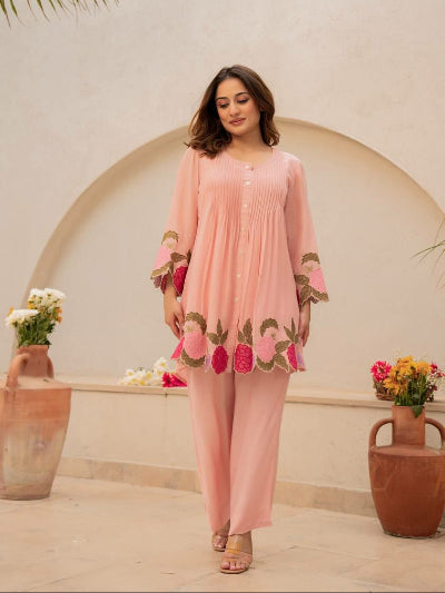 Chanderi Silk Embroidered Kurta Pant Set- 2 Colours