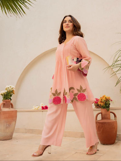 Chanderi Silk Embroidered Kurta Pant Set- 2 Colours