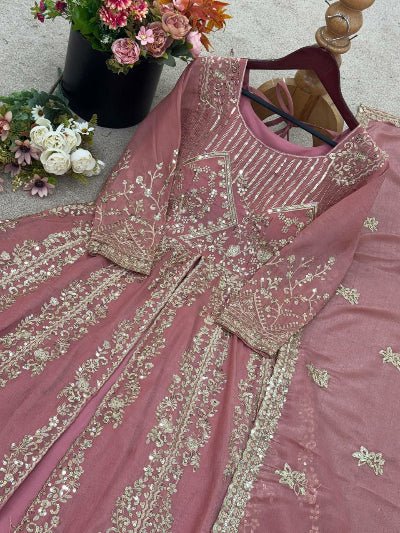 Onion Purple Crunchy Silk Embroidered Anarkali Suit Set - BONYHUBSALWAR KAMEEZ