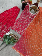 Orange Pink Festive Embroidery Sequins Sharara Suit Set - BONYHUBSALWAR KAMEEZ