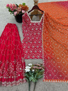 Orange Pink Festive Embroidery Sequins Sharara Suit Set - BONYHUBSALWAR KAMEEZ