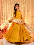 Mustard Yellow Georgette Gown With Floral Dupatta Set Of 2 - BONYHUBSALWAR KAMEEZ
