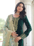 Emerald Green Velvet Zari Embroidery Straight Suit - BONYHUBSALWAR KAMEEZ