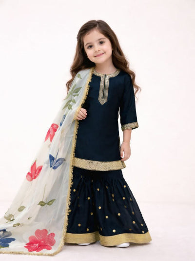 Kids Ethnic Black Sequence Work Sharara Suit