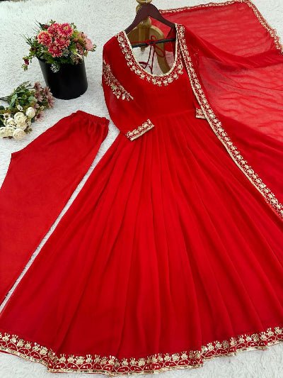 Designer Georgette Embroidery Anarkali Gown Suit Set - BONYHUBSALWAR KAMEEZ