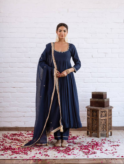 Vichitra Silk Beads Work Anarkali Suit- 3 Colours