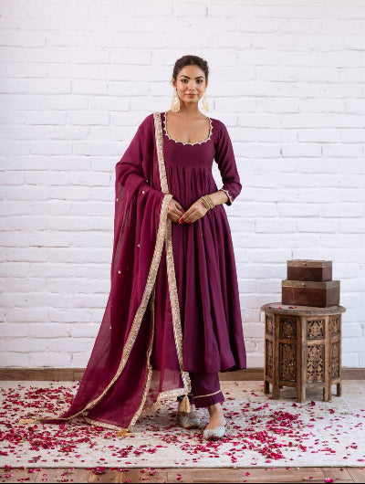 Vichitra Silk Beads Work Anarkali Suit- 3 Colours