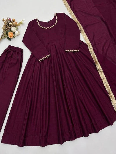 Vichitra Silk Beads Work Anarkali Suit- 3 Colours