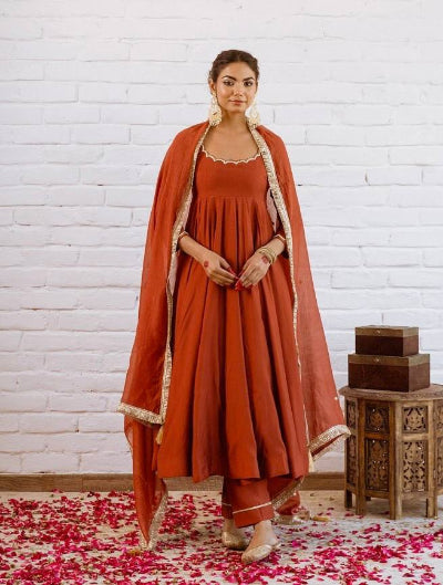 Vichitra Silk Beads Work Anarkali Suit- 3 Colours