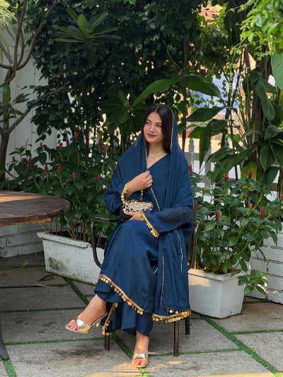 Teal Blue Chanderi Silk Anarkali Suit Set