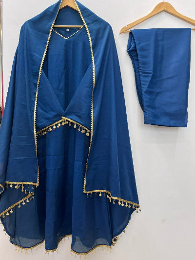 Teal Blue Chanderi Silk Anarkali Suit Set