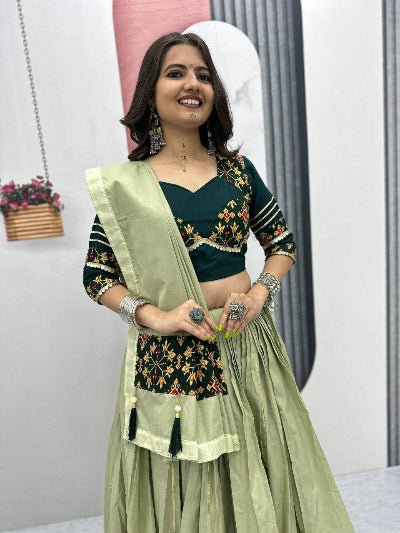Green Pure Cotton Butta Work Lehenga Choli Set - BONYHUBSALWAR KAMEEZ