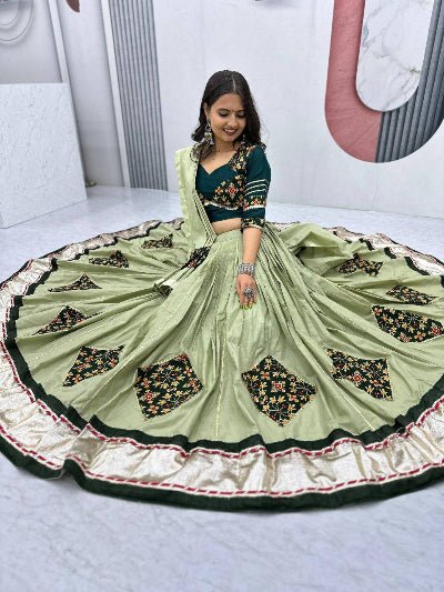 Green Pure Cotton Butta Work Lehenga Choli Set - BONYHUBSALWAR KAMEEZ