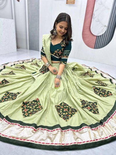 Green Pure Cotton Butta Work Lehenga Choli Set - BONYHUBSALWAR KAMEEZ