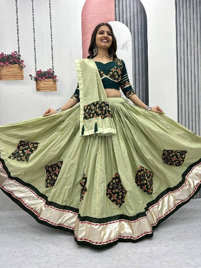 Green Pure Cotton Butta Work Lehenga Choli Set - BONYHUBSALWAR KAMEEZ