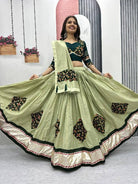 Green Pure Cotton Butta Work Lehenga Choli Set - BONYHUBSALWAR KAMEEZ