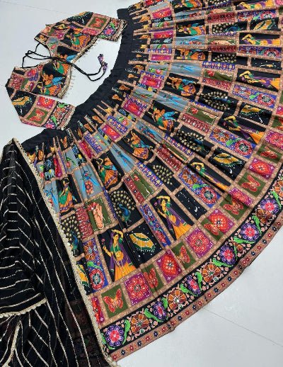 Black Multicolour Tapeta Silk Lehenga Choli Set - BONYHUBSALWAR KAMEEZ