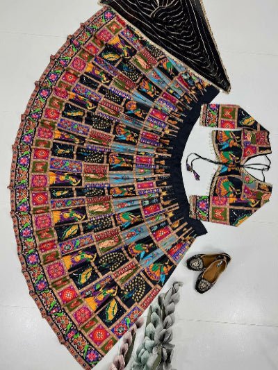Black Multicolour Tapeta Silk Lehenga Choli Set - BONYHUBSALWAR KAMEEZ