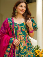 Teal Green Organza Paisley Print Gown Dupatta Set Of 2 - BONYHUBSALWAR KAMEEZ