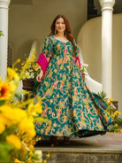 Teal Green Organza Paisley Print Gown Dupatta Set Of 2 - BONYHUBSALWAR KAMEEZ