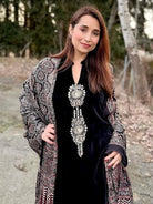 Deep Navy Blue Velvet Straight Suit With Ajrakh Print Dupatta - BONYHUBSALWAR KAMEEZ
