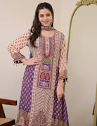 Purple Printed Pure Chinon Flowy Salwar Suit Set - BONYHUBSALWAR KAMEEZ
