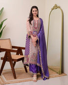 Purple Printed Pure Chinon Flowy Salwar Suit Set - BONYHUBSALWAR KAMEEZ