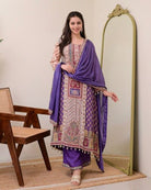 Purple Printed Pure Chinon Flowy Salwar Suit Set - BONYHUBSALWAR KAMEEZ