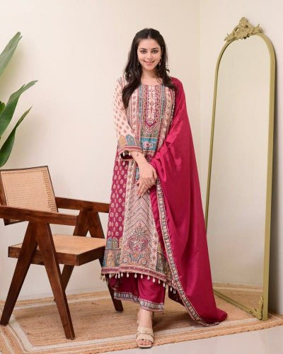 Maroon Printed Pure Chinon Flowy Salwar Suit Set - BONYHUBSALWAR KAMEEZ