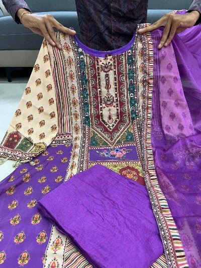 Purple Printed Pure Chinon Flowy Salwar Suit Set - BONYHUBSALWAR KAMEEZ