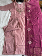 Powder Pink Roman Silk Salwar Suit With Rani Pink Dupatta - BONYHUBSALWAR KAMEEZ