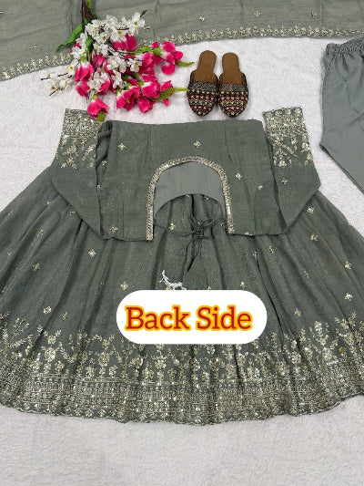 Sage Green Sequins Embroidered Anarkali Suit Set