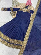 Peacock Blue Cotton Silk Gold Zari Anarkali Dupatta 2pc - BONYHUBSALWAR KAMEEZ