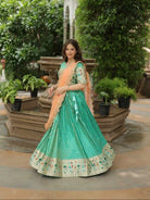 Mint Green & Peach Jacquard Weaving Lehenga Choli - BONYHUBSALWAR KAMEEZ